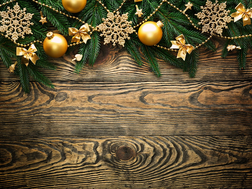 Wooden Christmas Background With Gold Ornaments​ High Quality And Transparent PNG Clipart HD wallpaper