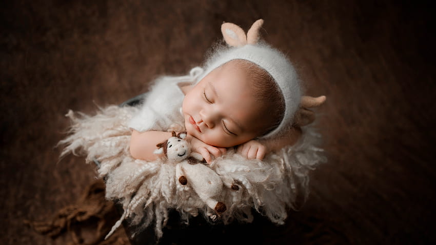Cute Child Baby Is Sleeping Wearing White Dress In Black Background Cute HD wallpaper