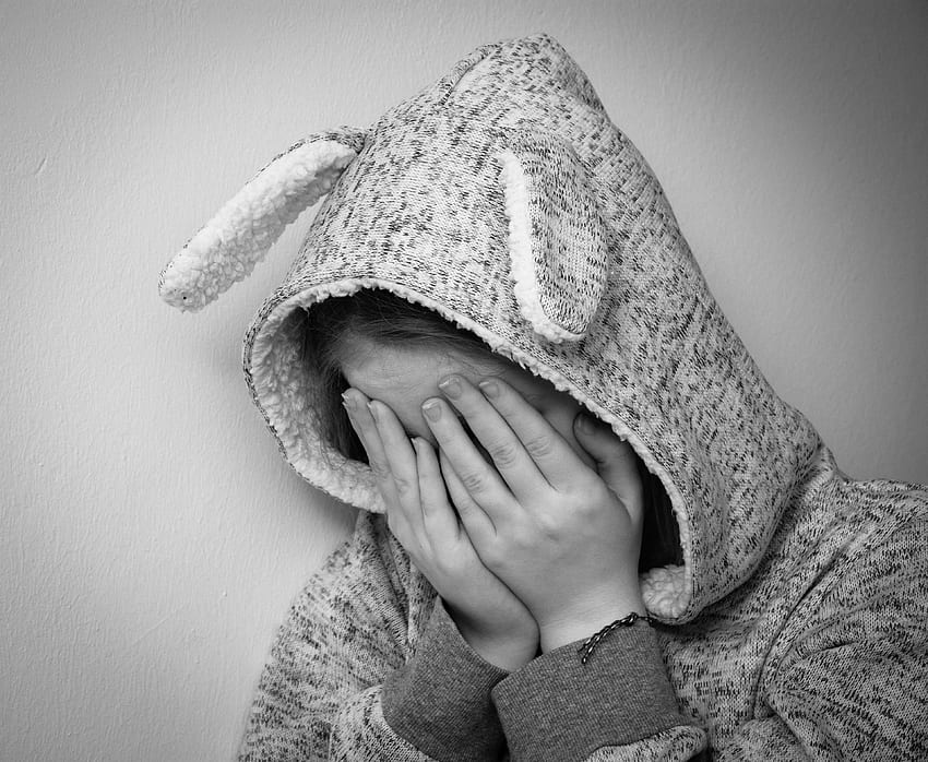 alone, anxious, black and white, bunny, child, cold, cry, depressed, depression, despair, emotion, expression, fashion, fear, girl, hands, hood, human, lonely, person, problem, sad, sadness, teenager, wear, woman, young HD wallpaper