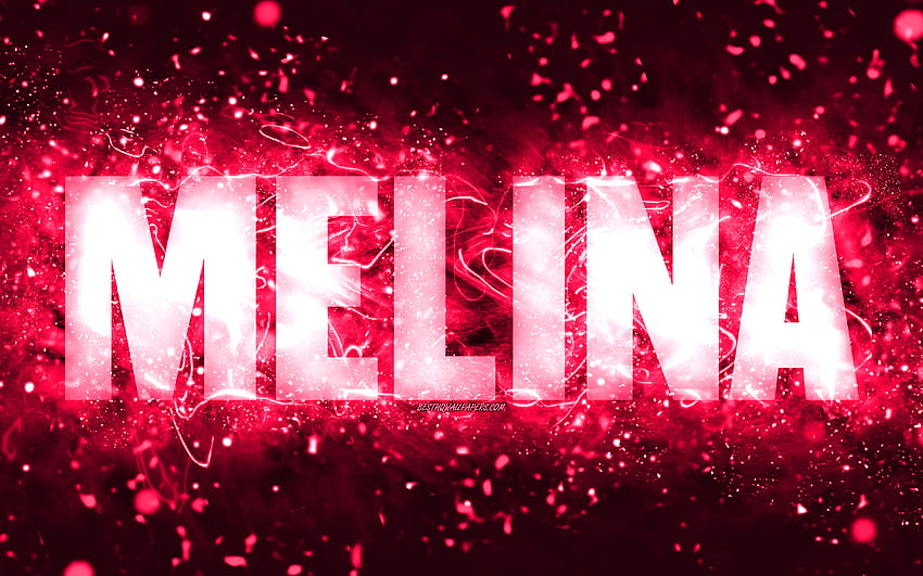 Happy Birtay Melina, , pink neon lights, Melina name, creative, Melina Happy Birtay, Melina Birtay, popular american female names, with Melina name, Melina HD wallpaper
