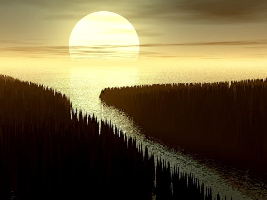 Di belakang Air, sungai, danau, matahari terbenam Wallpaper HD