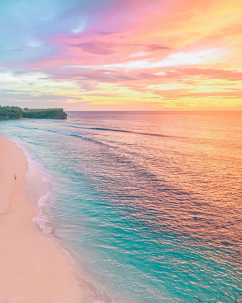Pastel Beach Sunset - Novocom.top พระอาทิตย์ตกในมหาสมุทรที่มีสีสัน วอลล์เปเปอร์โทรศัพท์ HD