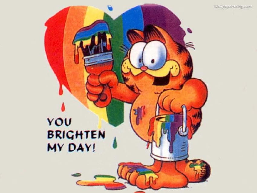 You Brighten My Day!、ペイント ブラシ、言葉、愛、猫、ガーフィールド、ストライプ ハート 高画質の壁紙