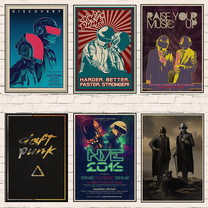 Retro Posterler Daft Punk Band Müzik Baskı Yağlıboya Tuval Duvar Sanatı Kraft Kağıt Oturma Odası Ev Dekor için 1001. Duvar Çıkartmaları. - AliExpress, Vintage Bant HD telefon duvar kağıdı
