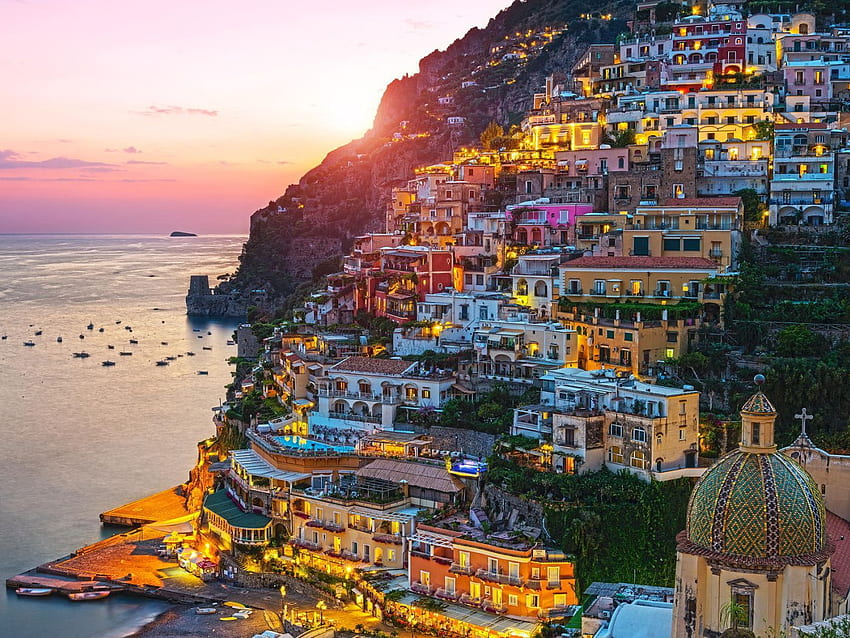 Shining City on a resort of Positano, Italy, Sorrento Italy HD wallpaper