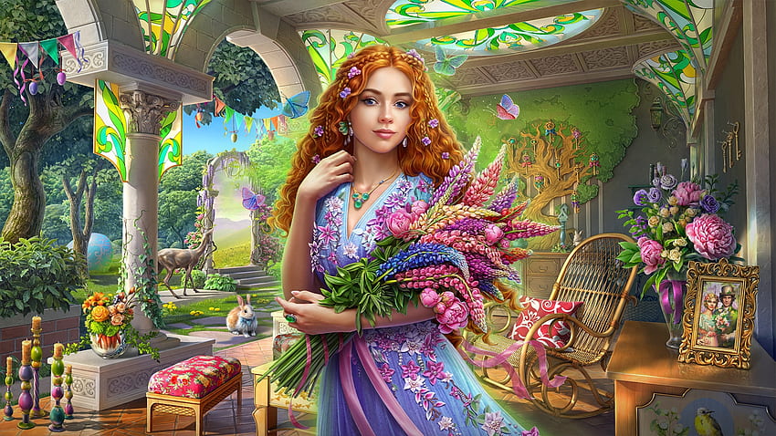 Spring Heist, digital, fantasy, art, , beautiful, flowers, girl, woman HD wallpaper