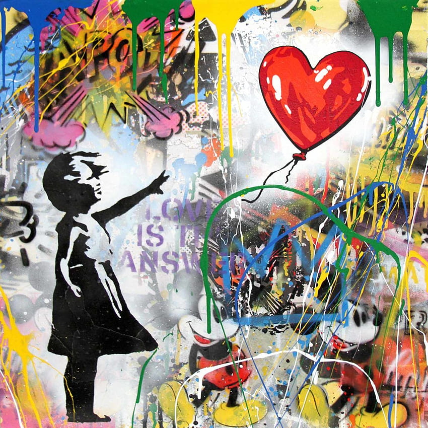 menina balão por lavagem cerebral do sr. Amor pela arte de rua, Arte de rua em estêncil, Pintura pop art Papel de parede de celular HD