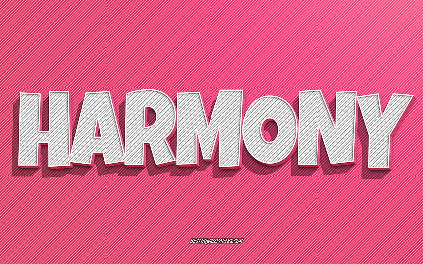 Harmoni, latar belakang garis merah muda, dengan nama, nama Harmoni, nama perempuan, kartu ucapan Harmoni, seni garis, dengan nama Harmoni Wallpaper HD