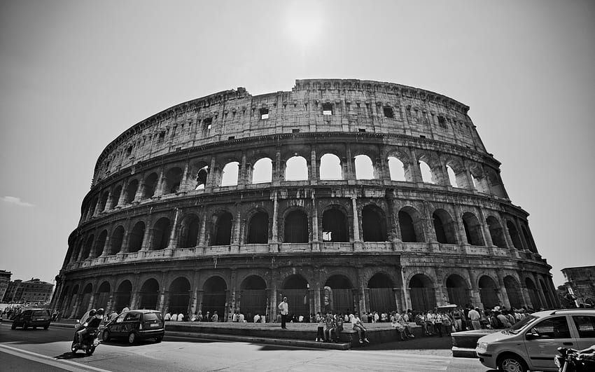 Kolosseum, weiß, schwarz, römisch, Architektur, Ruinen, Denkmal, Grafik HD-Hintergrundbild
