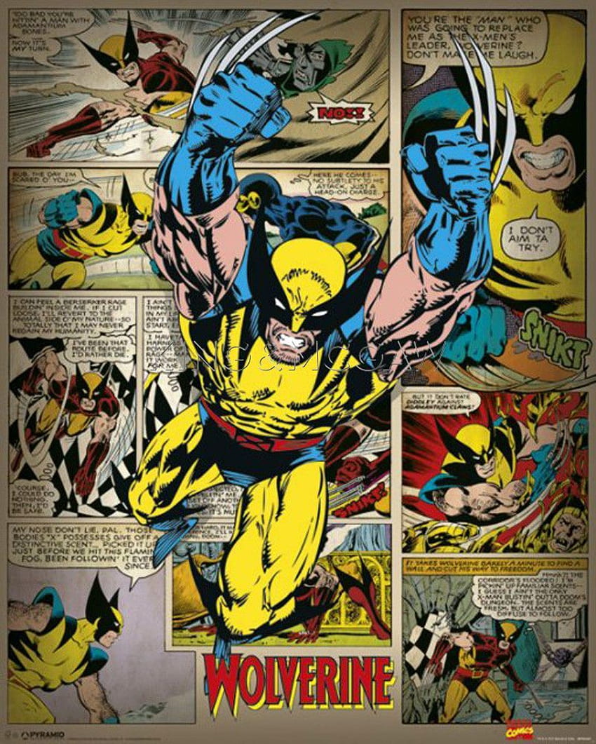 Wolverine - Retro Kunstdruck von Marvel Comics bei King & McGaw. Kunst HD-Handy-Hintergrundbild
