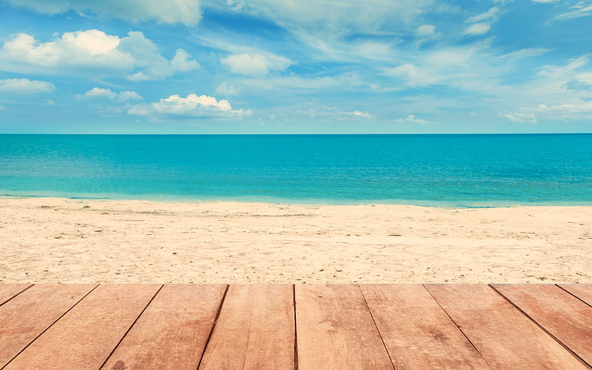Ozean, Strand, weißer Sand, blauer Himmel, Paradies, Wellen, Meer HD-Hintergrundbild