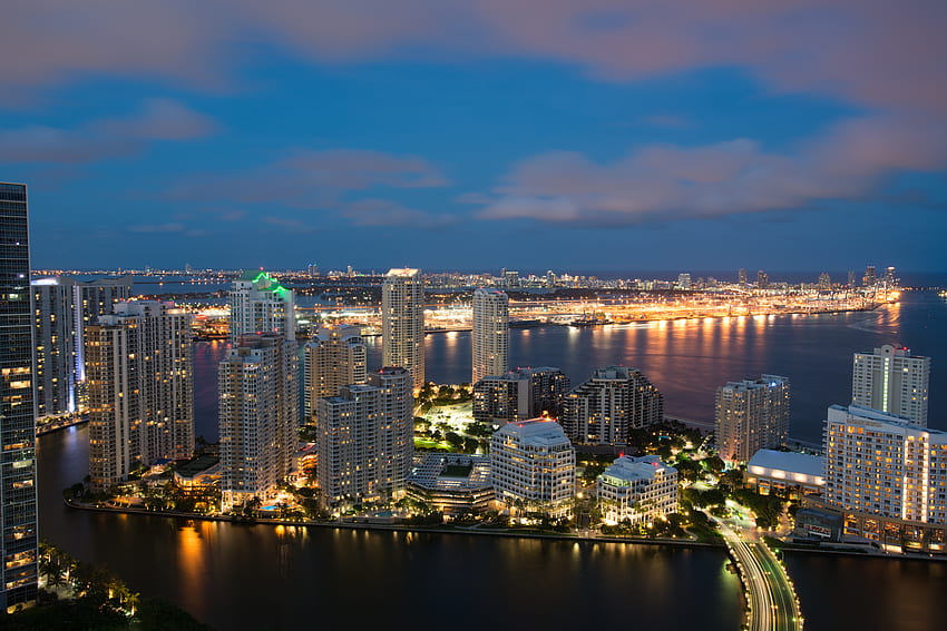 Cities, Architecture, Night City, City Lights, Skyscrapers, Miami HD wallpaper