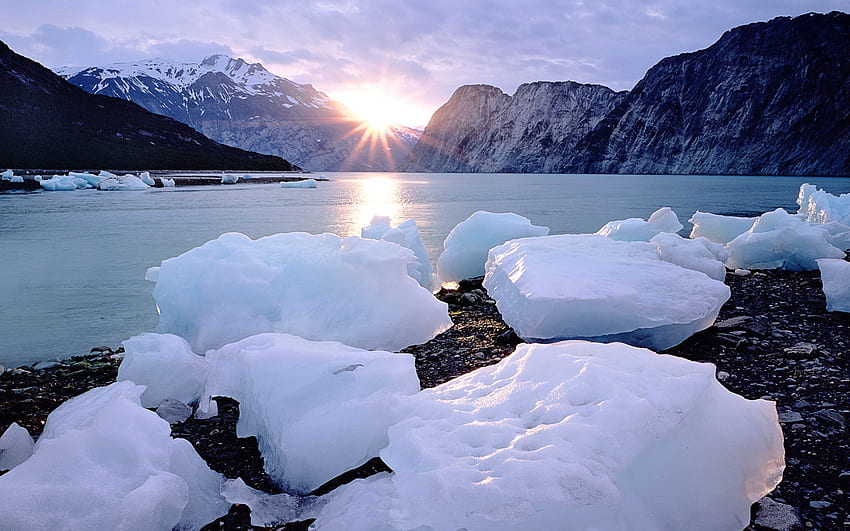 графика вода езеро природа лед планина слънчева светлина windows 7, Windows 7 пейзаж HD тапет