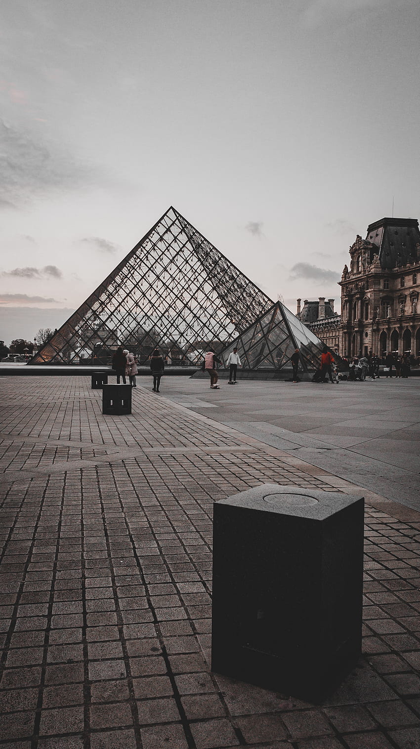 Paris, village, Musée du Louvre, art, minimalisme, ville, france, noir et blanc, trevel Fond d'écran de téléphone HD