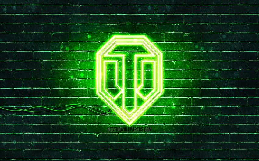 Зелено лого на World of Tanks, WoT, , зелена тухлена стена, лого на World of Tanks, марки, неоново лого на World of Tanks, World of Tanks, лого на WoT за с резолюция . Високо, HP Omen Green HD тапет