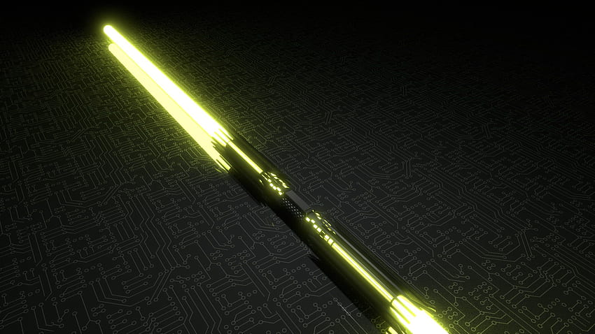 Spada LED nera, spada laser, Blender, giallo, Star Wars Sfondo HD