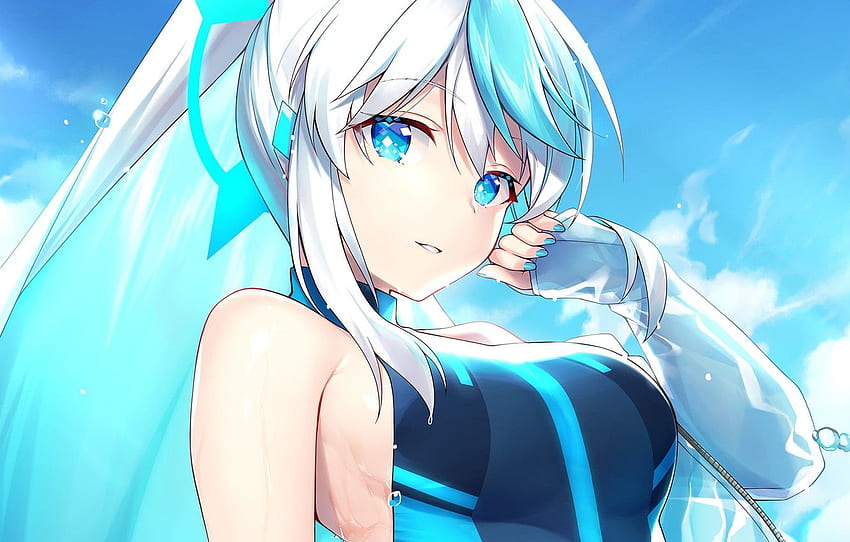 1. "Anime Girl with Blue Hair in Swimsuit" - wide 2