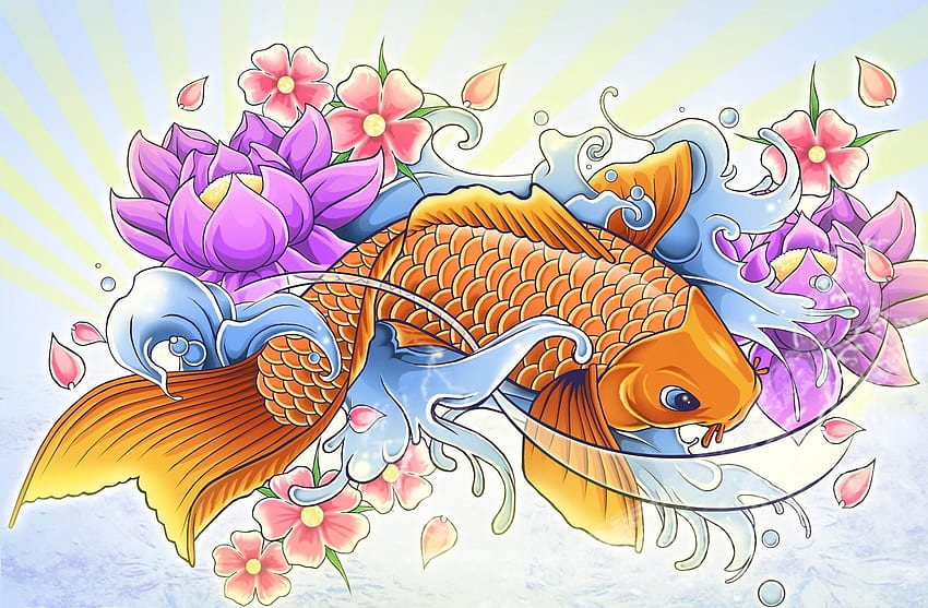 Dibujo de pez koi, pez koi japonés fondo de pantalla