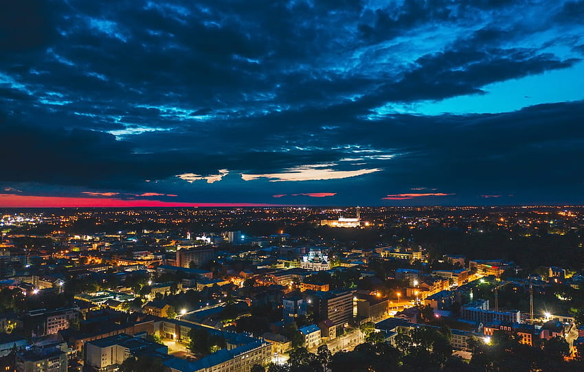 noche, la ciudad, Lituania, Kaunas para , sección город fondo de pantalla