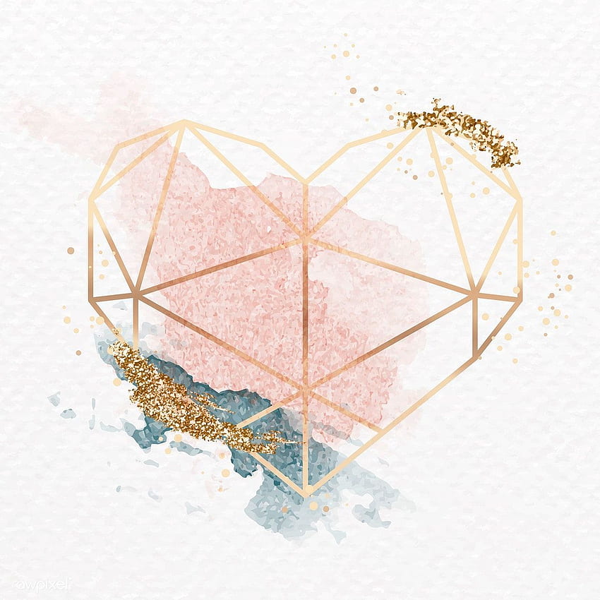 premium illustration of Shimmering golden geometric heart HD phone wallpaper