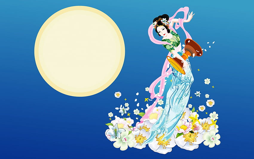 Moon Goddess, style, moon, arts, flowers, oriental, goddess HD ...