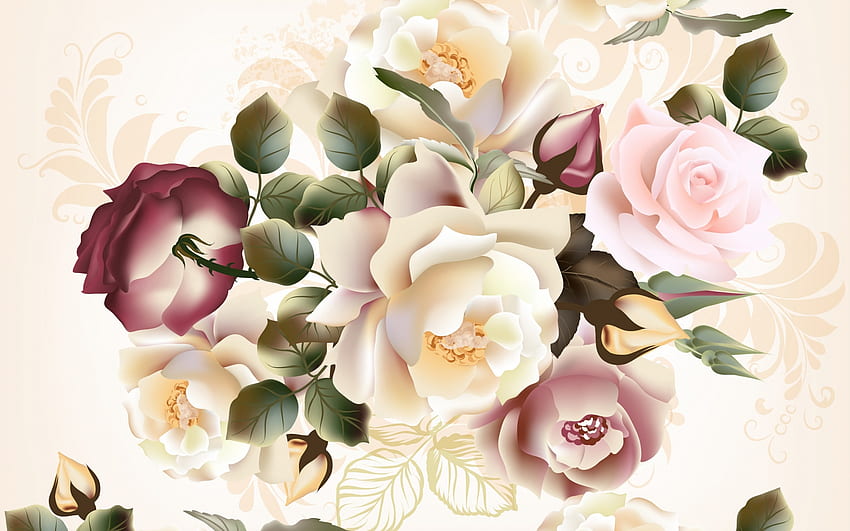 Roses, rose, texture, trandafir, paper, pattern HD wallpaper
