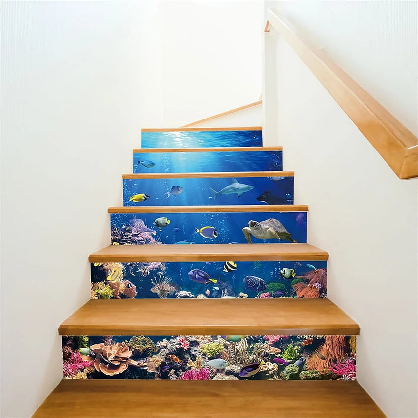 Underwater World Fish Stairs Stickers Self Adhesive PVC Staircase Decoration DIY Home Stairway Renovation Decals. Wall Stickers. - AliExpress HD phone wallpaper