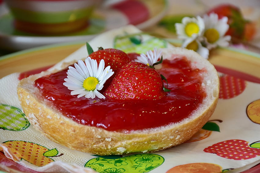 Food, Strawberry, Camomile, Jam, Chamomile HD wallpaper