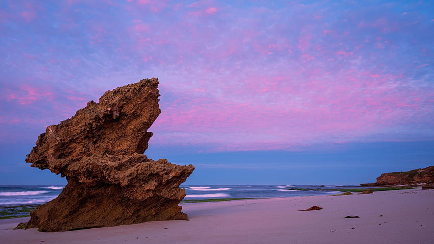 The Dragons Head, Victoria, Australie, mer, côte, couleurs, ciel, rochers, plage, coucher de soleil Fond d'écran HD