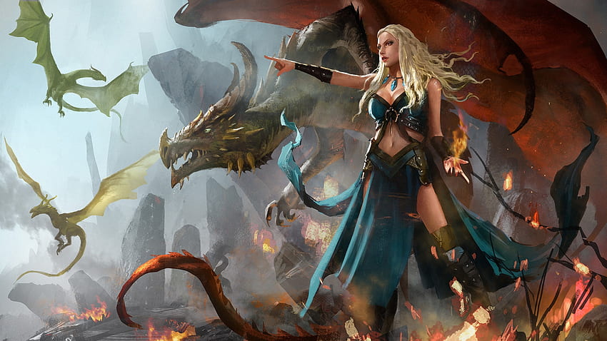 Mutter der Drachen, Daeneris Targaryen, Mädchen, Hongqi Zhang, Fantasie, Mutter, Drache, Luminos, Prinzessin, Game of Thrones HD-Hintergrundbild