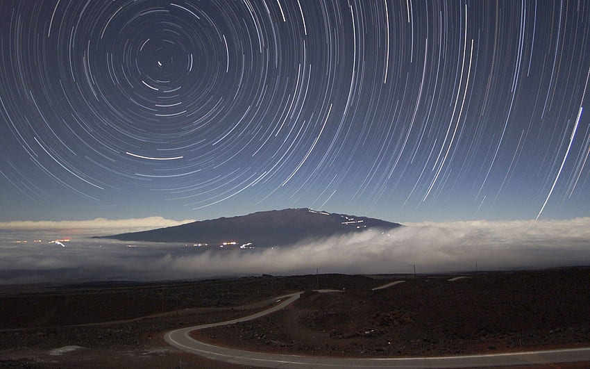 Krajy Długi czas ekspozycji Star Trails - Mauna Kea Tapeta HD