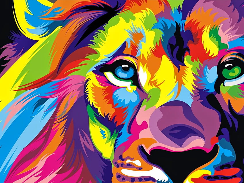 カラフルなライオンのアートワーク 高画質の壁紙