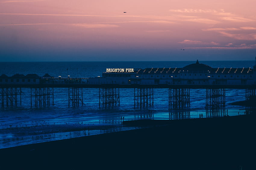 Alam, Matahari Terbenam, Laut, Pantai, Bank, Dermaga, Brighton Wallpaper HD