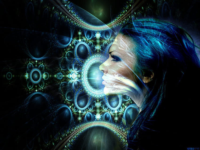 Fractal Fantasy Woman, blue hair, fractal, woman, geometric design HD ...