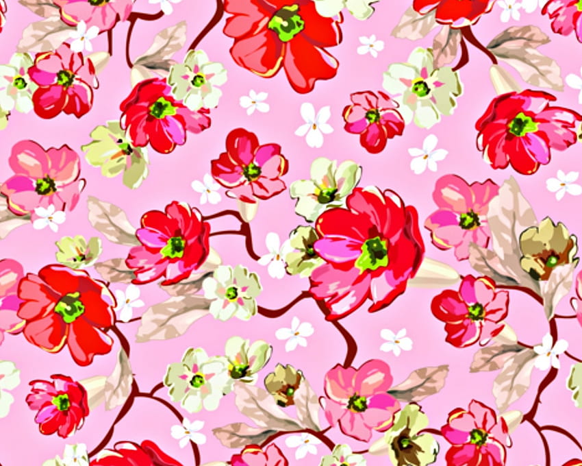 Texture, pink, white, flower, green, red, paper, pattern HD wallpaper