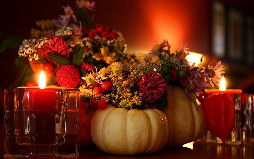 Danke, Kerze, Candada, Thanksgiving, Kürbisse HD-Hintergrundbild