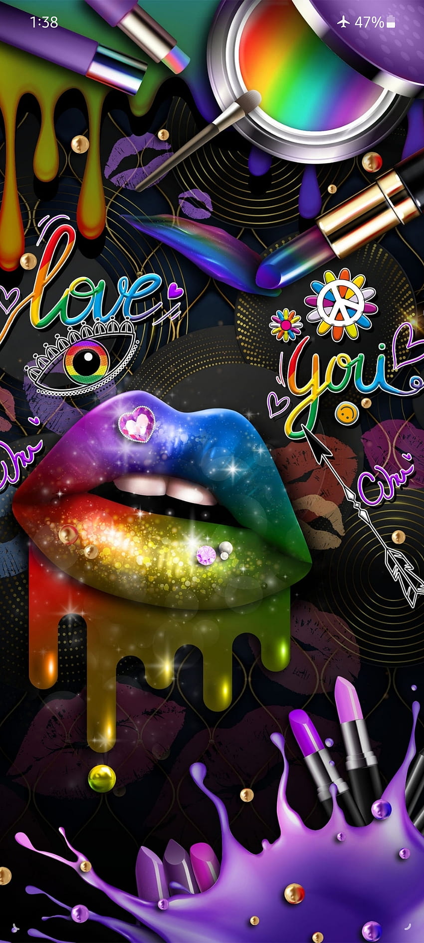 Love you Glitter Lips, magenta, art, luxury, kiss, colorful HD phone wallpaper