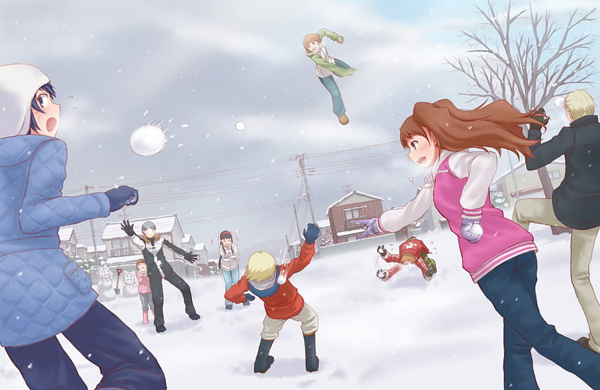 Pelea de bolas de nieve!!!!, anime, nieve, pelota, guay, pelea fondo de pantalla