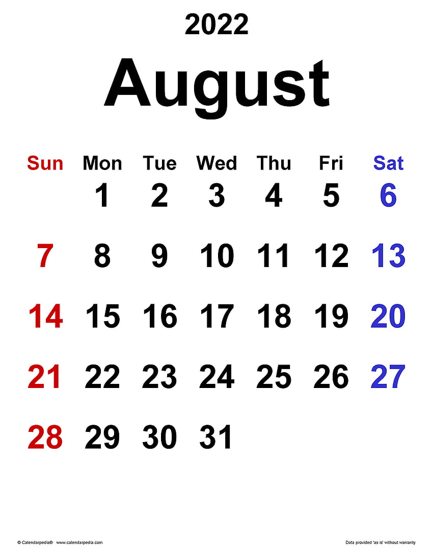 August 2022 Calendar. Templates for Word, Excel HD phone wallpaper | Pxfuel