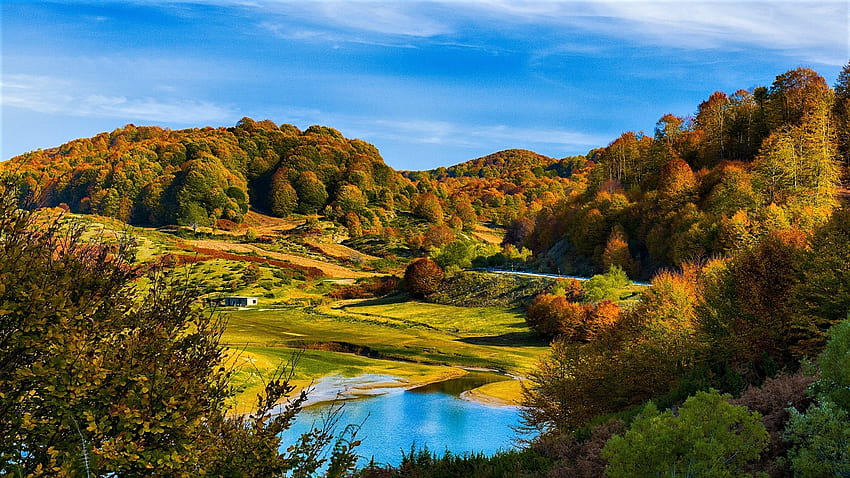 Herbstlandschaft, Landschaft, Herbst, Bäume, See HD-Hintergrundbild