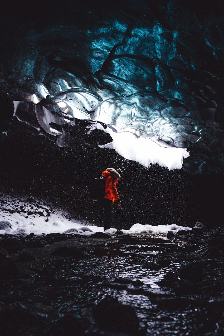 Nature, Ice, Snow, Human, Person, Cave, Ice Floes, Tourist HD phone wallpaper