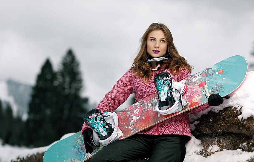 musim dingin, lihat, cewek, wajah, gaya, latar belakang, rambut, Snowboard untuk , bagian спорт, Girl Snowboarding Wallpaper HD