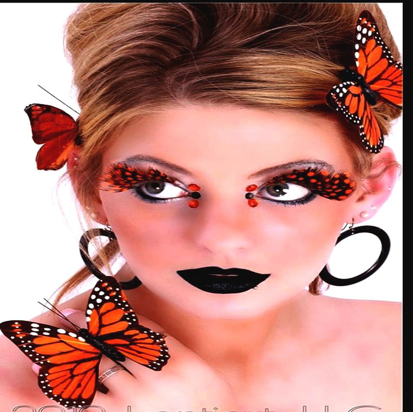  BELLEZA CON MARIPOSA, rosa, marrón, modelo, arte, maquillaje, cara, naranja, mujer fondo de pantalla