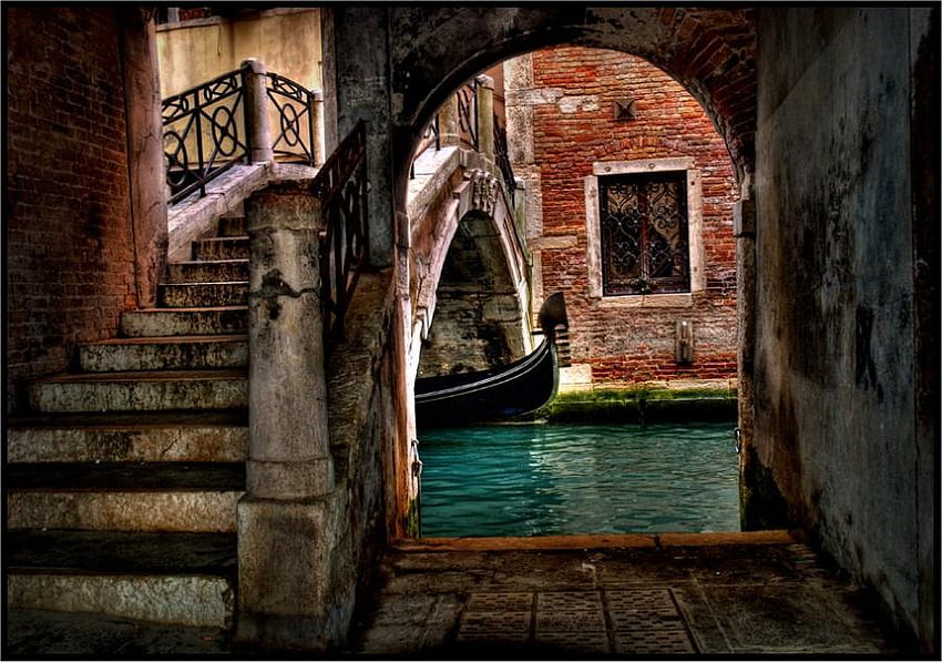 베네치아 운하, architechture, 베니스, 운하, 계단, 기타, 아치 길 HD 월페이퍼