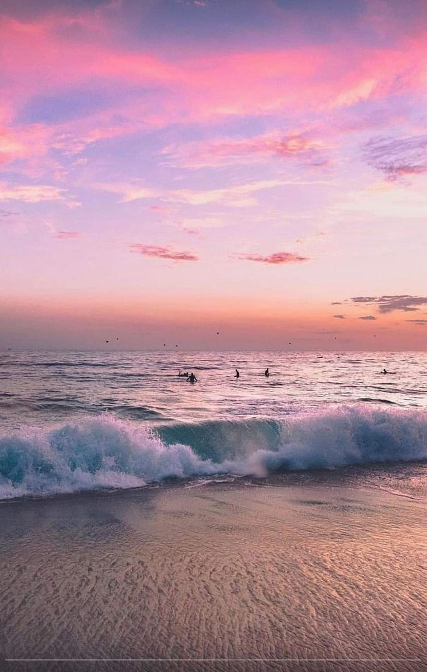 puesta de sol rosa. Puesta de sol, Estética del cielo, Playa, Puesta de sol colorida en el océano fondo de pantalla del teléfono