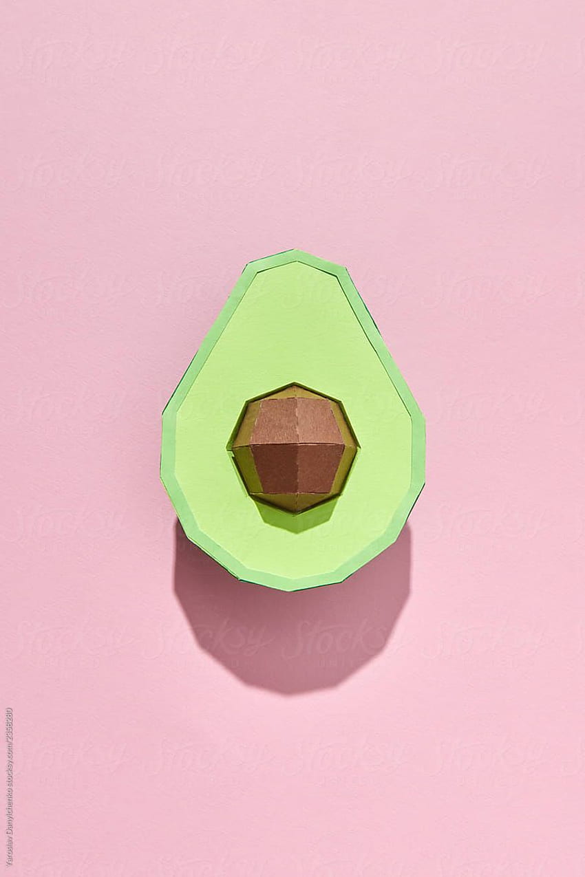 Handcraft green avocado with bone made of paper presented on a coral background with space for, Avocado Pink HD phone wallpaper