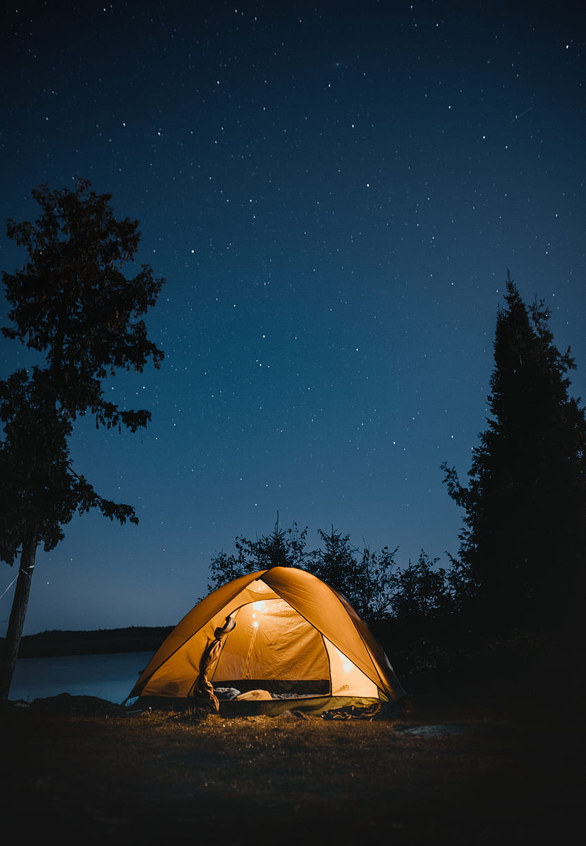 Nature, Night, Starry Sky, Journey, Tent, Camping, Campsite HD phone wallpaper