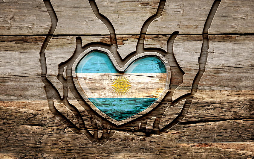 Amo l'Argentina, , mani intagliate in legno, Giorno dell'Argentina, Bandiera argentina, Bandiera dell'Argentina, Prenditi cura dell'Argentina, creativo, Bandiera argentina, Bandiera argentina in mano, intaglio del legno, Paesi sudamericani, Argentina Sfondo HD