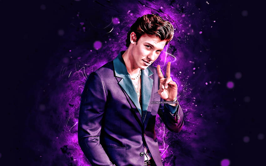 Shawn Mendes, , violet neon lights, canadian singer, music stars, Shawn Peter Raul Mendes, fan art, Shawn Mendes for with resolution . High Quality , Shawn Mendes PC HD wallpaper