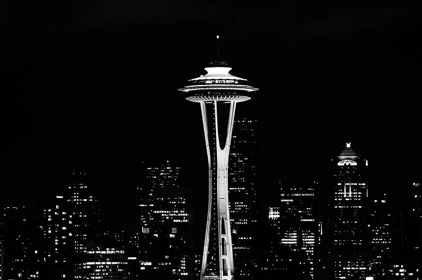 seattle space needle at night and background HD wallpaper